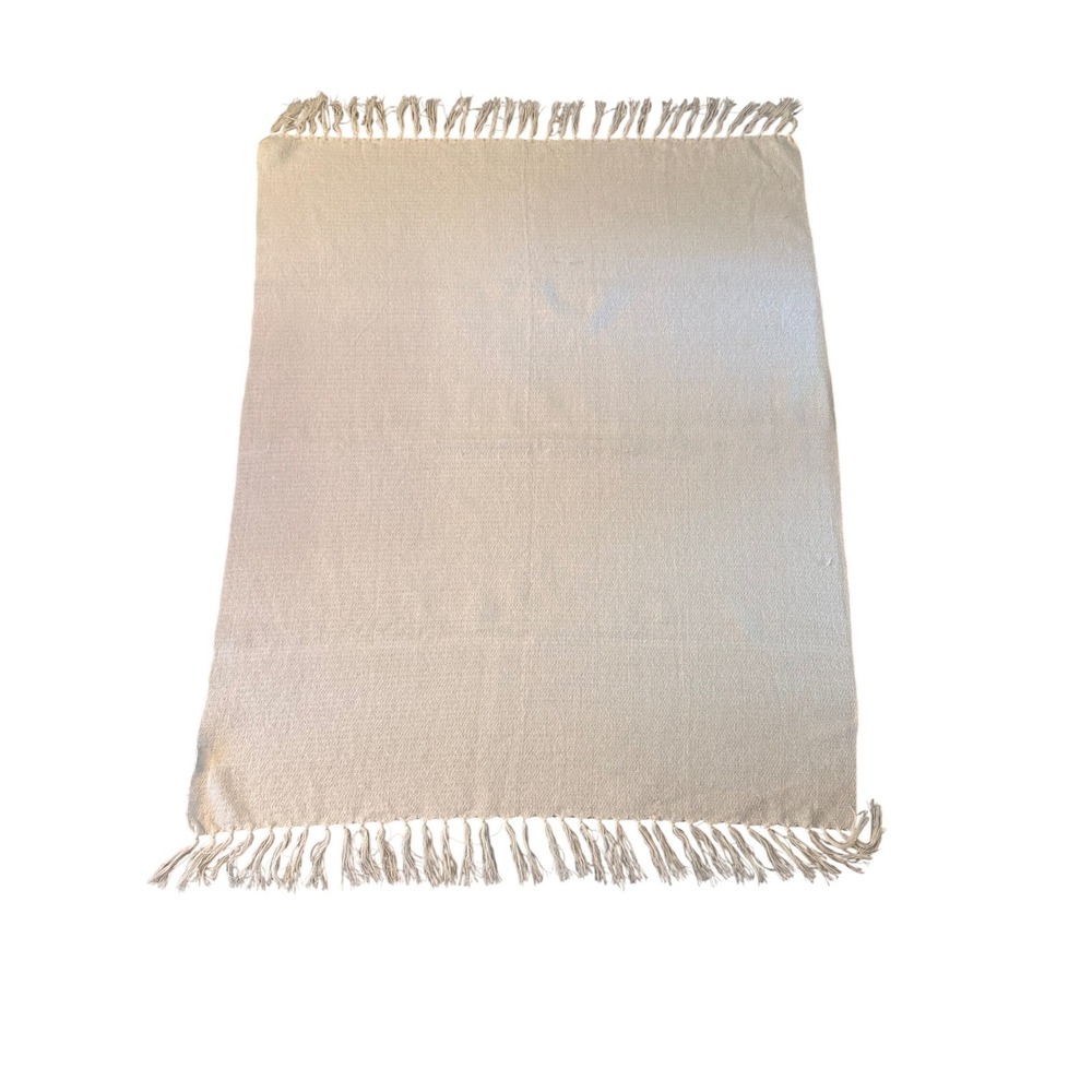 West‎ Elm Textured Throw Blanket Cream Tassel Fringe 100% Acrylic 44x56